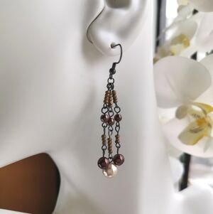 Vintage Brown Faux Pearl dangle beaded earrings